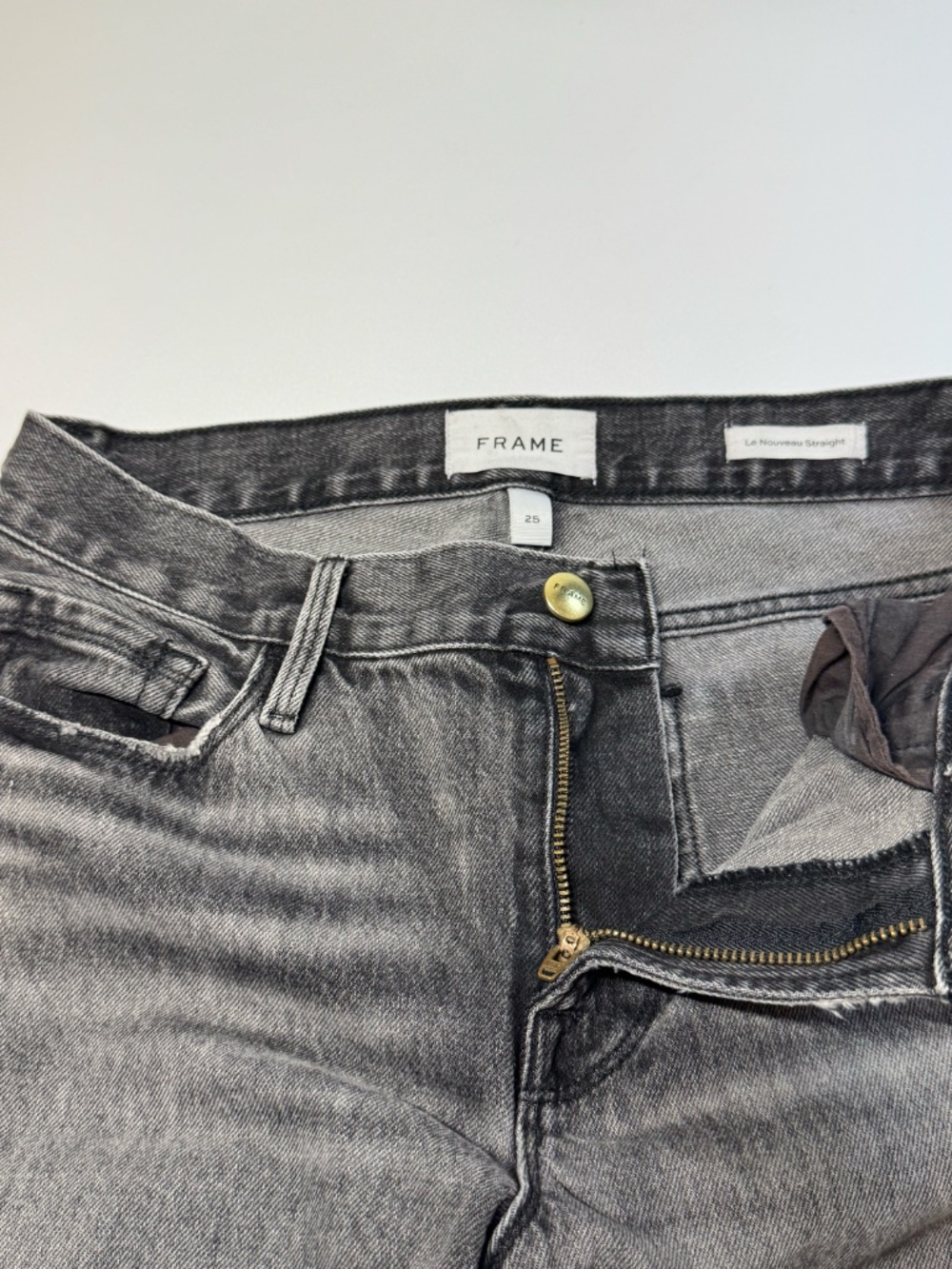 FRAME Le Nouveau Straight Jeans Gray Washed High Rise Size 25 Premium Denim - Picture 7 of 15